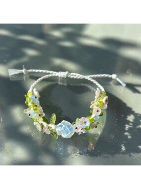 Fluorite Bracelet Floral Gemstone Jewelry Adjustable Cord Fairycore Cottagecore